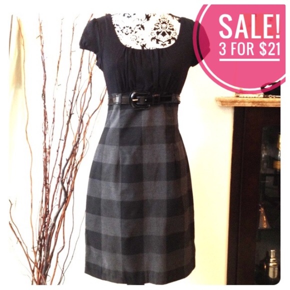 I.N. Dresses & Skirts - ♦️3/$21❗️lack / gray plaid  high waist Dress